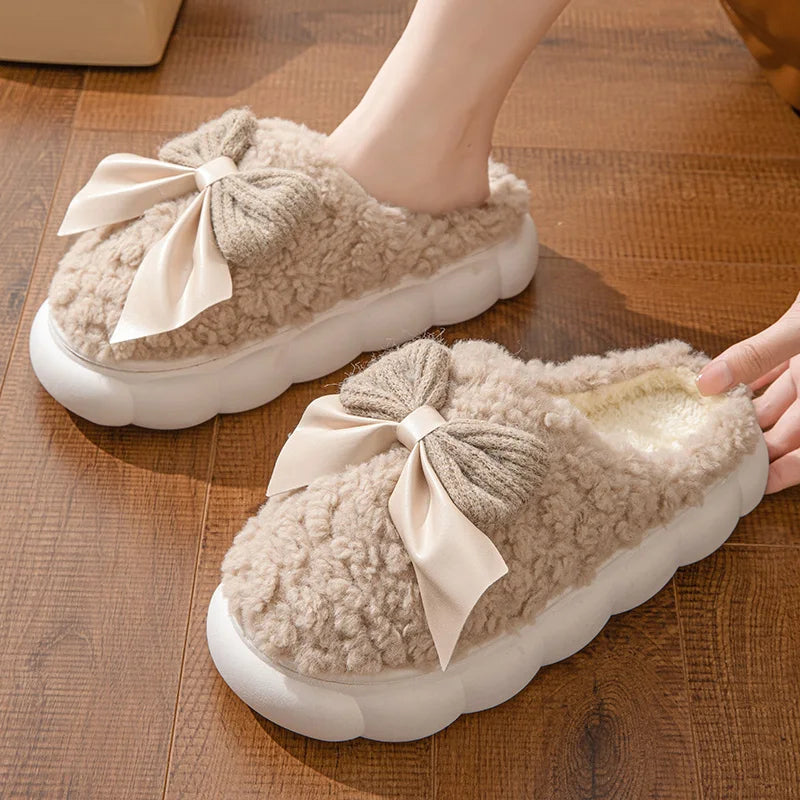 Chaussons Fourrés Premium Femme - Doublure Peluche Ultra-Douce avec Nœud Décoratif