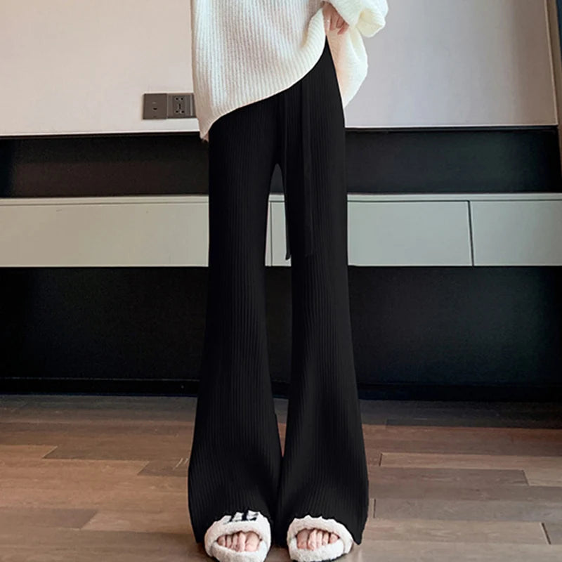 Pantalon Bootcut Femme Taille Haute - Tricot Côtelé Automne Hiver