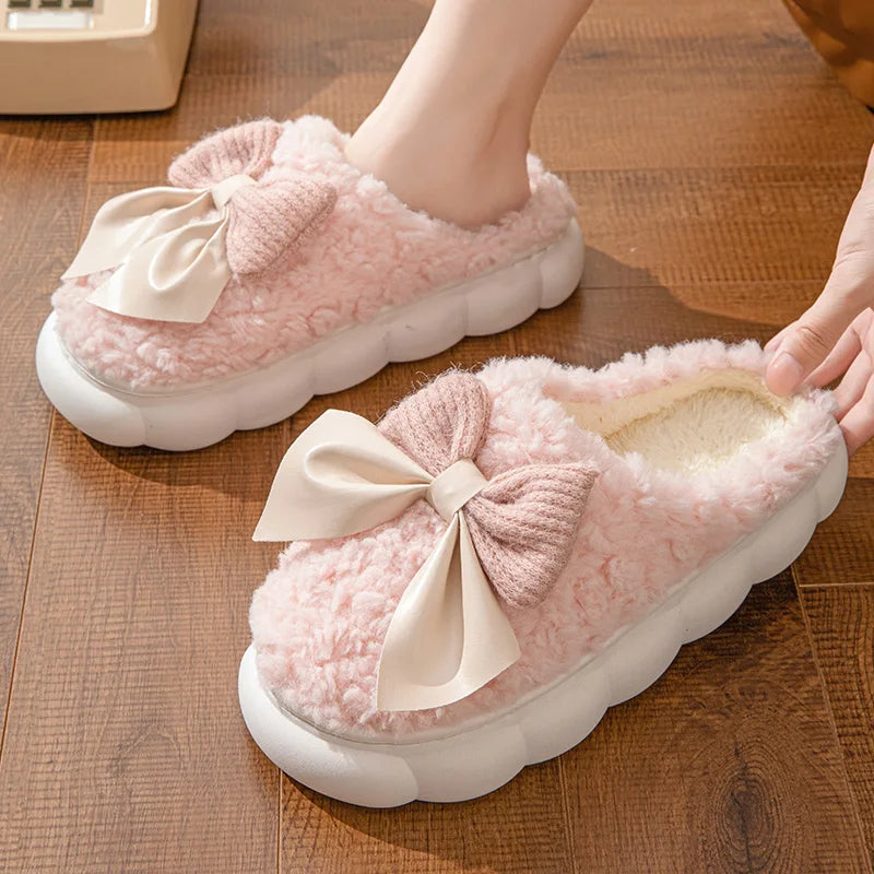 Chaussons Fourrés Premium Femme - Doublure Peluche Ultra-Douce avec Nœud Décoratif