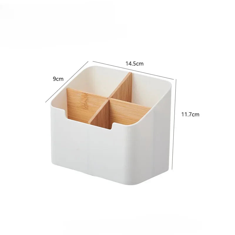 Organisateur Bureau Multifonctionnel Blanc - Rangement Compartiments Cosmétiques et Fournitures, Style Épuré