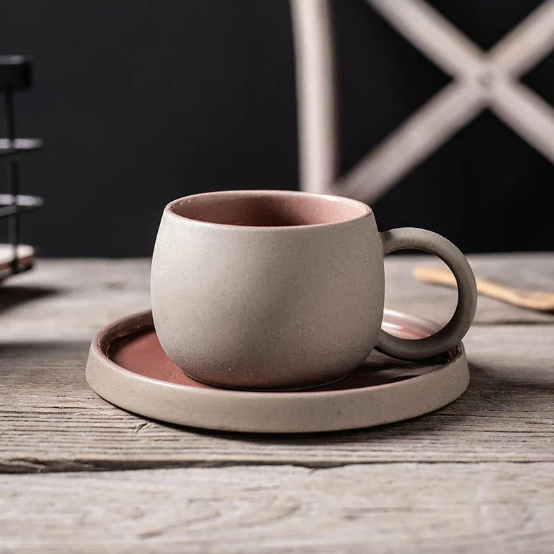 Mug Artisanal en Céramique Premium 300ml avec Soucoupe Assortie