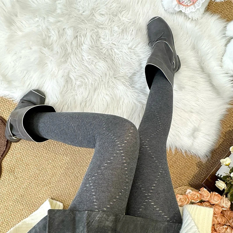Collants Tricotés Jacquard Automne 2025 - Leggings Élégants Motif Texturé Femme