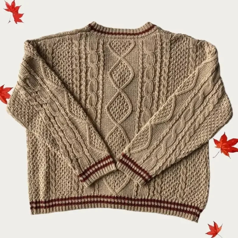 Cardigan Femme Automne - Pull Brodé Feuilles d'Érable, Coupe Oversized Style Folklore
