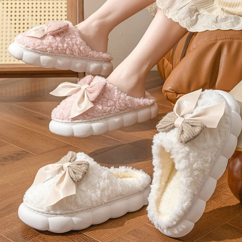 Chaussons Fourrés Premium Femme - Doublure Peluche Ultra-Douce avec Nœud Décoratif