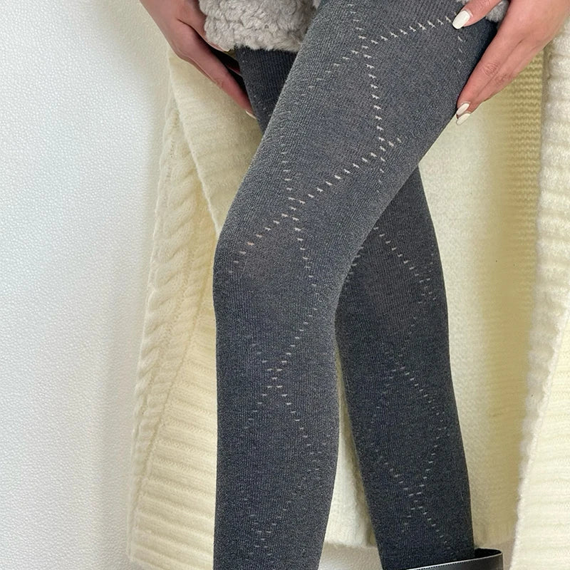 Collants Tricotés Jacquard Automne 2025 - Leggings Élégants Motif Texturé Femme