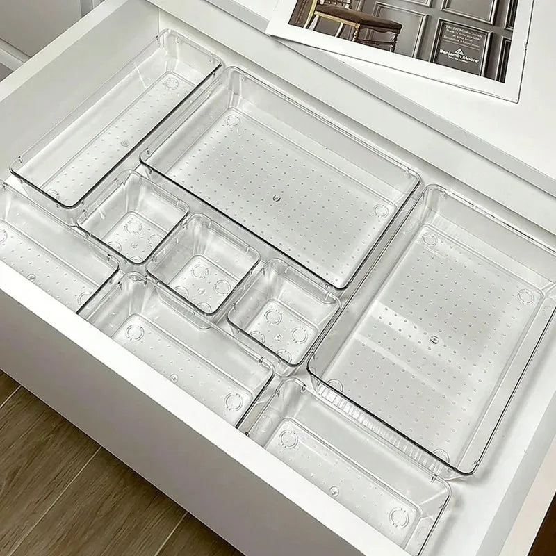 Set 7 Pièces Organisateurs Tiroir - Rangement Plastique Transparent