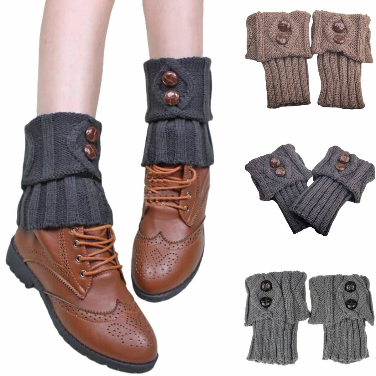 Jambières Laine Tricotée avec Boutons - Chaussettes Chaudes Motif Losange, Couvre-Bottes Automne Hiver