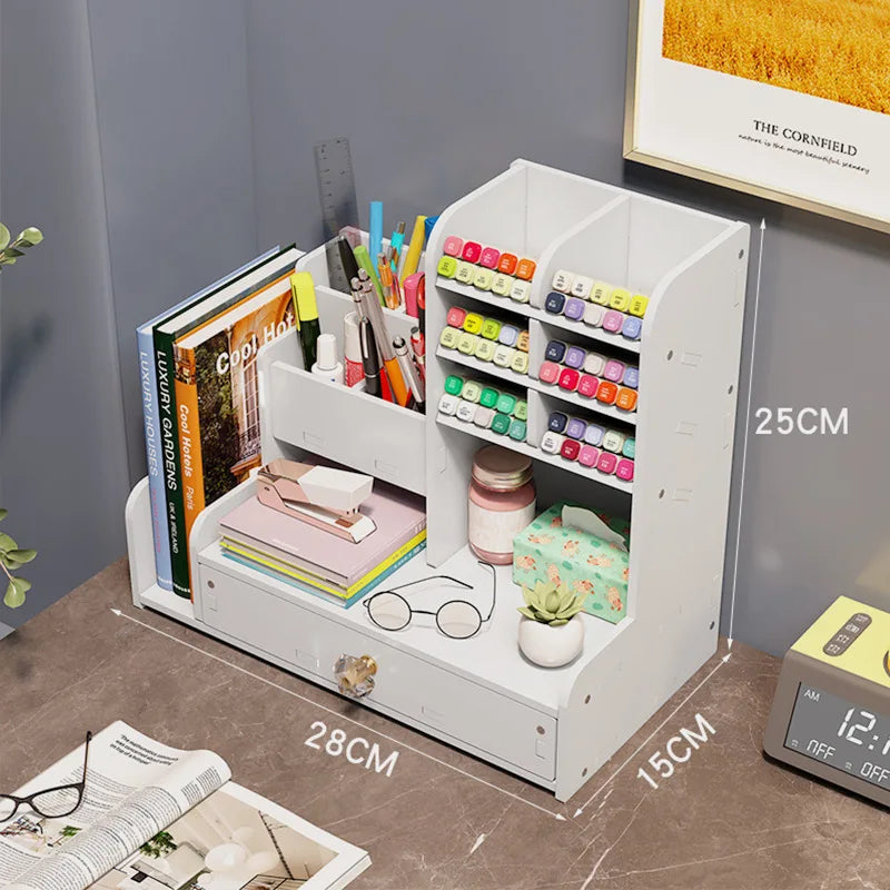 Organisateur Bureau Bois avec Porte-Stylos - Étagères Rangement Desktop, Accessoires Fournitures Étudiant