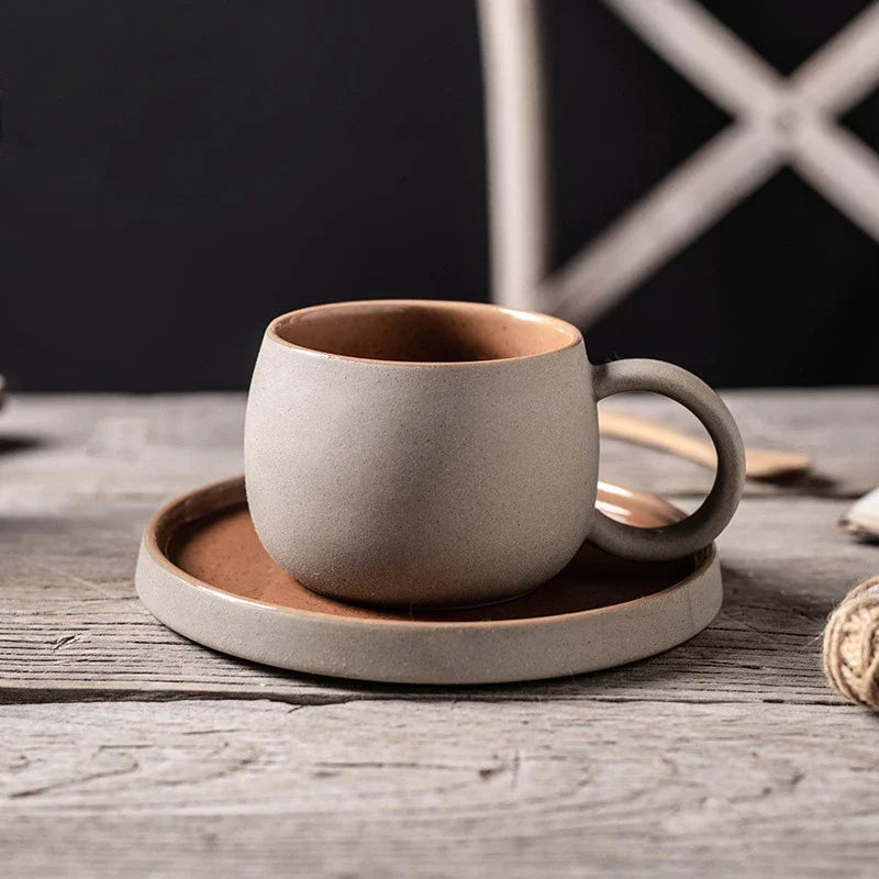 Mug Artisanal en Céramique Premium 300ml avec Soucoupe Assortie