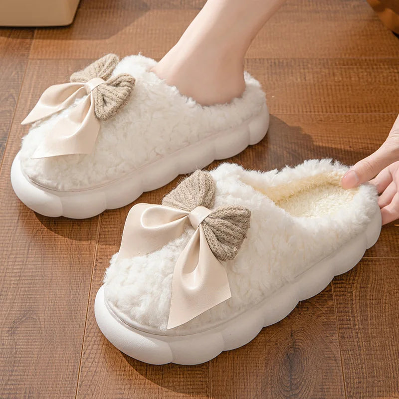 Chaussons Fourrés Premium Femme - Doublure Peluche Ultra-Douce avec Nœud Décoratif