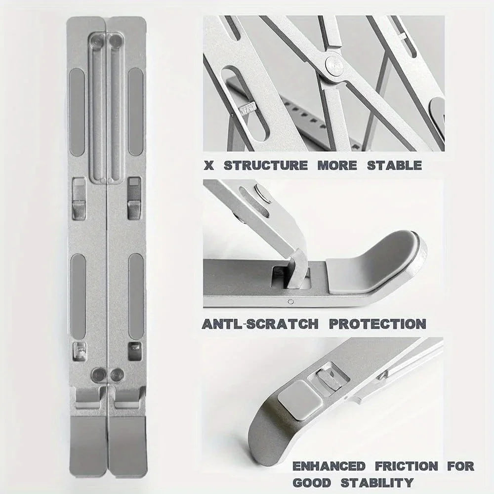 Support Laptop Aluminium Ajustable - 6 Niveaux de Hauteur, Pliable et Portable 8-16 pouces
