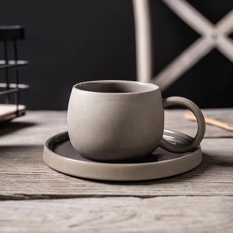 Mug Artisanal en Céramique Premium 300ml avec Soucoupe Assortie