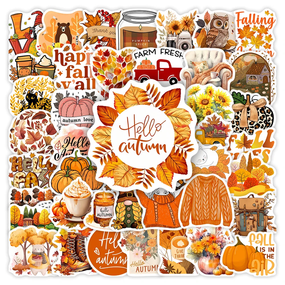 Stickers Automne Citrouilles - Autocollants Esthétiques Imperméables pour Laptop, Téléphone, Bagages