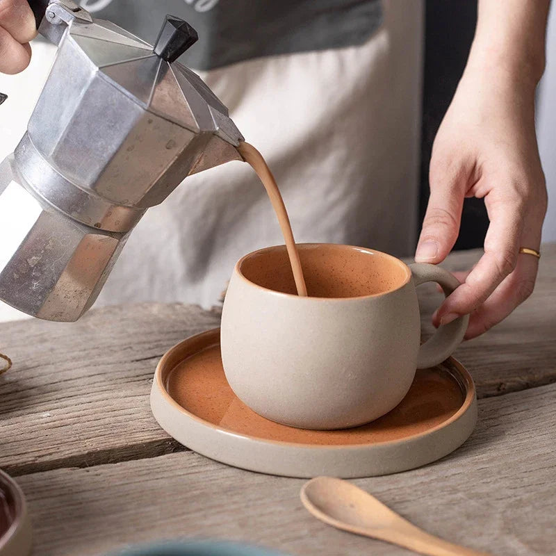 Mug Artisanal en Céramique Premium 300ml avec Soucoupe Assortie