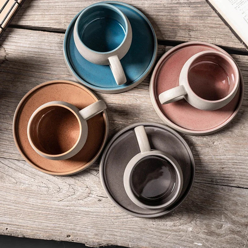 Mug Artisanal en Céramique Premium 300ml avec Soucoupe Assortie