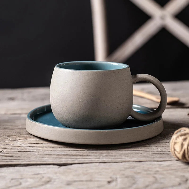Mug Artisanal en Céramique Premium 300ml avec Soucoupe Assortie