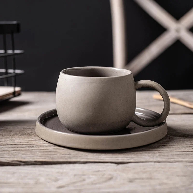 Mug Artisanal en Céramique Premium 300ml avec Soucoupe Assortie