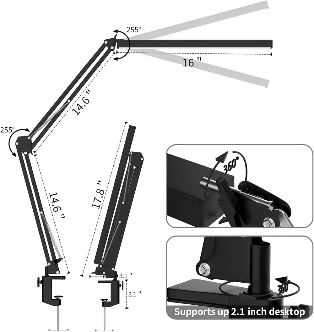 Lampe Bureau LED Dimmable - 3 Couleurs 10 Niveaux Luminosité