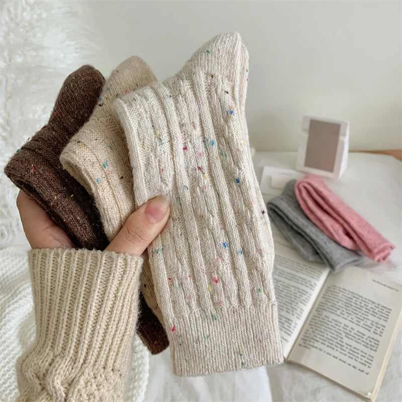 Chaussettes Femme Hiver - Rayées Chaudes en Laine, Mode Casual Automne