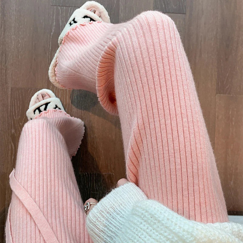 Pantalon Bootcut Femme Taille Haute - Tricot Côtelé Automne Hiver
