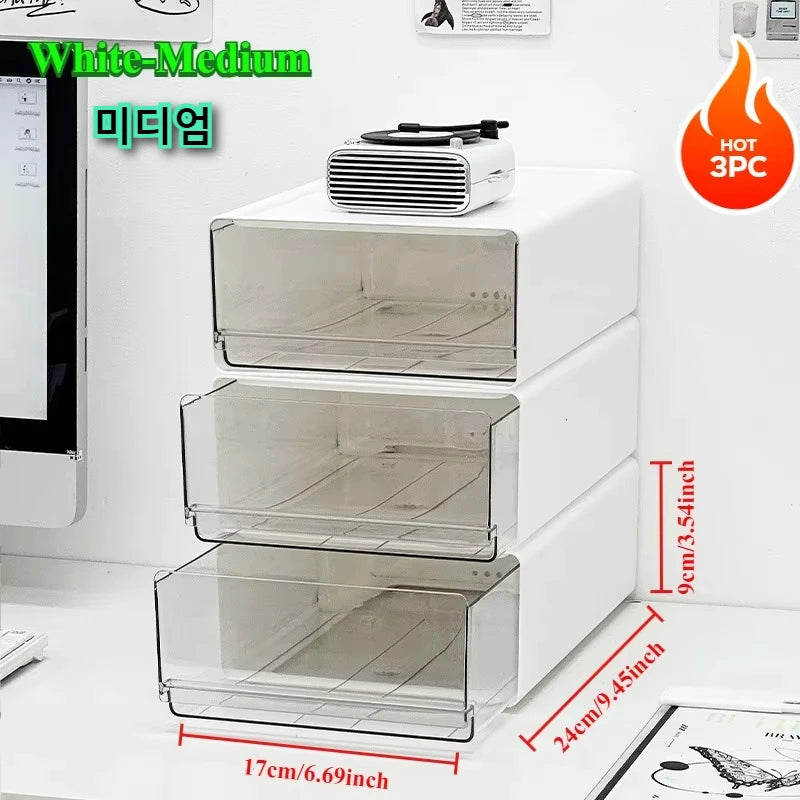 Organisateur de Bureau Transparent avec Tiroirs - Rangement Documents et Fournitures, Style Épuré