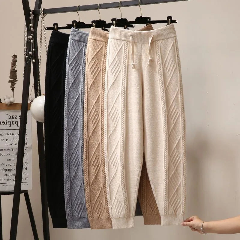 Pantalon Large Femme Tricot Épais - Coupe Ample Automne Hiver