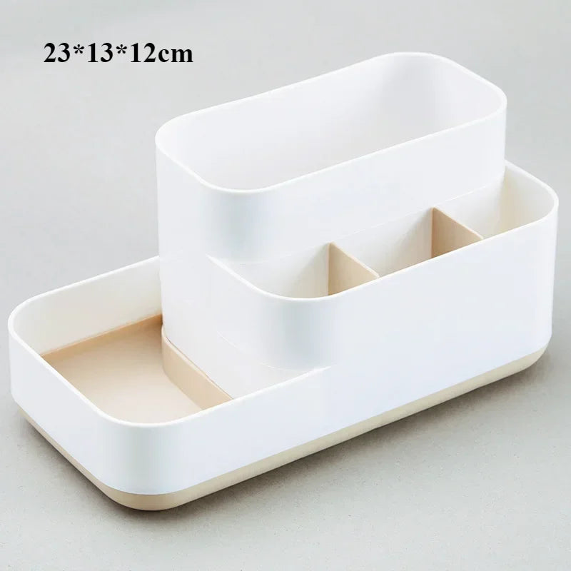 Organisateur Bureau Multifonctionnel Blanc - Rangement Compartiments Cosmétiques et Fournitures, Style Épuré