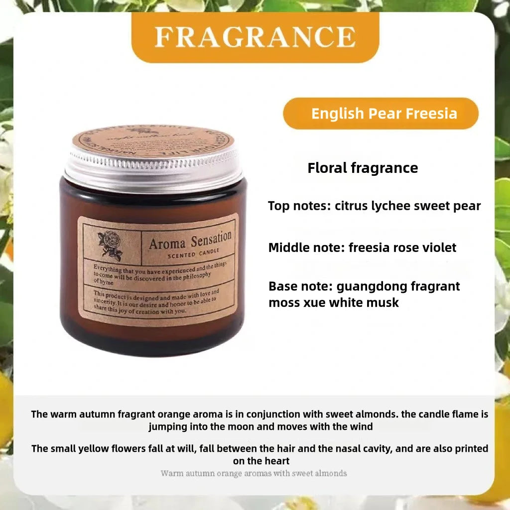 Bougie Parfumée Soja Sans Fumée - Huiles Essentielles Poire Anglaise Freesia - Décoration Luxe