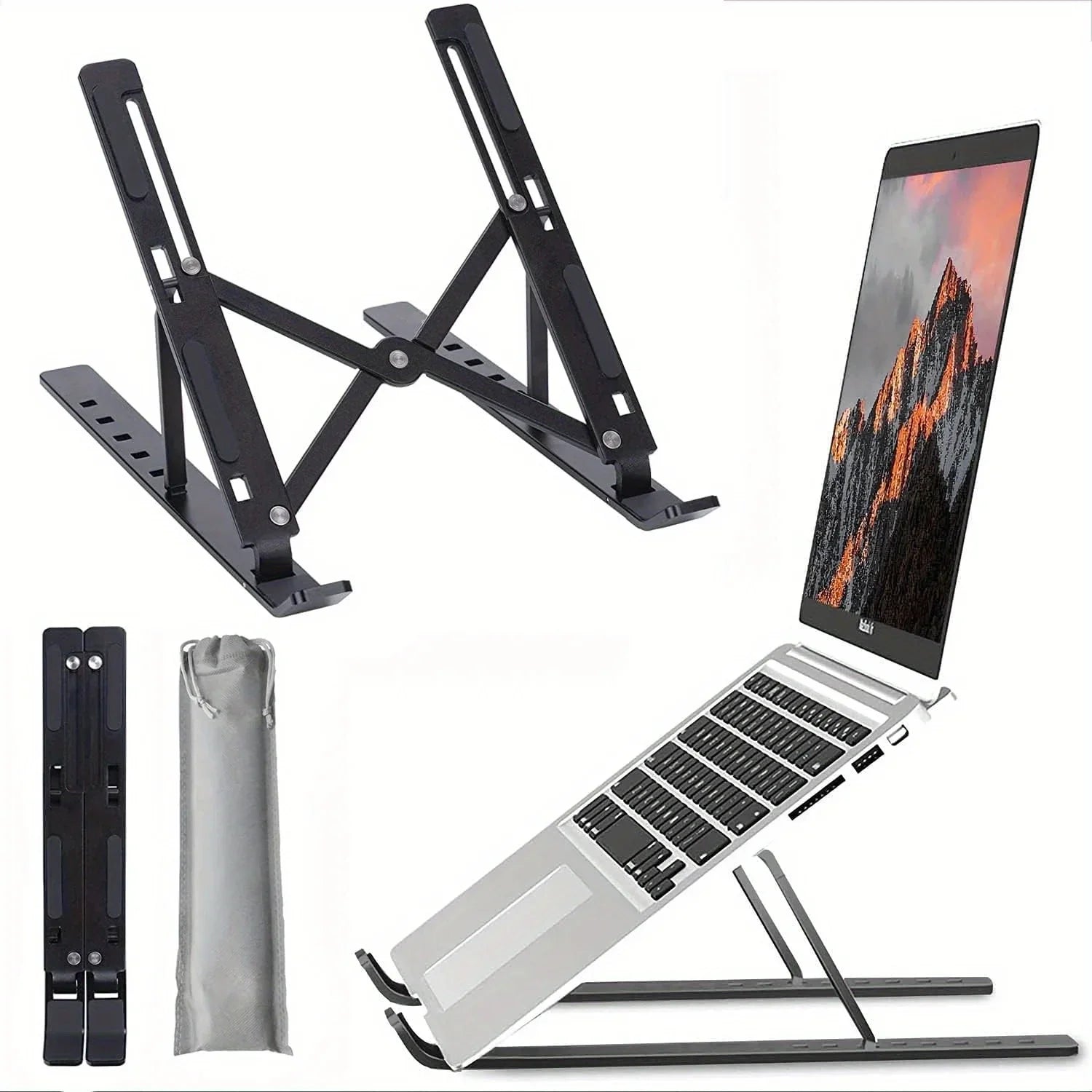 Support Laptop Aluminium Ajustable - 6 Niveaux de Hauteur, Pliable et Portable 8-16 pouces