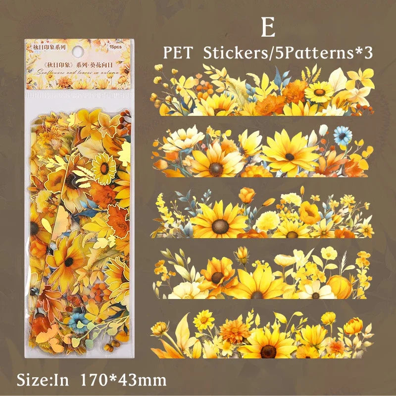Pack 15 Stickers Feuilles d'Automne PET - DIY Scrapbooking Planner Déco Agenda Esthétique