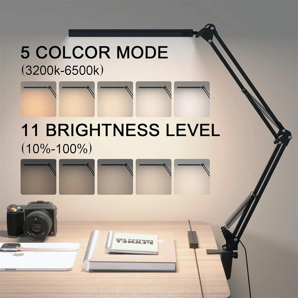 Lampe Bureau LED Dimmable - 3 Couleurs 10 Niveaux Luminosité