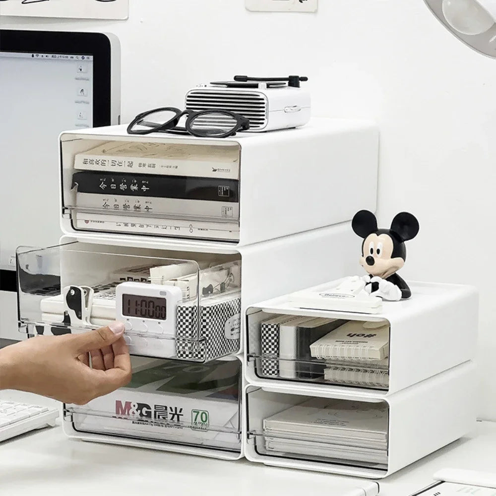 Organisateur de Bureau Transparent avec Tiroirs - Rangement Documents et Fournitures, Style Épuré