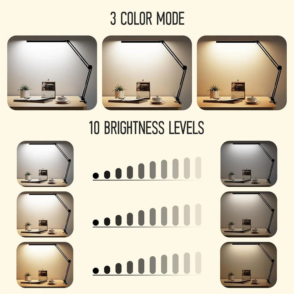 Lampe Bureau LED Dimmable - 3 Couleurs 10 Niveaux Luminosité