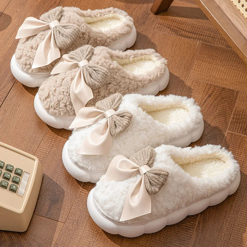 Chaussons Fourrés Premium Femme - Doublure Peluche Ultra-Douce avec Nœud Décoratif