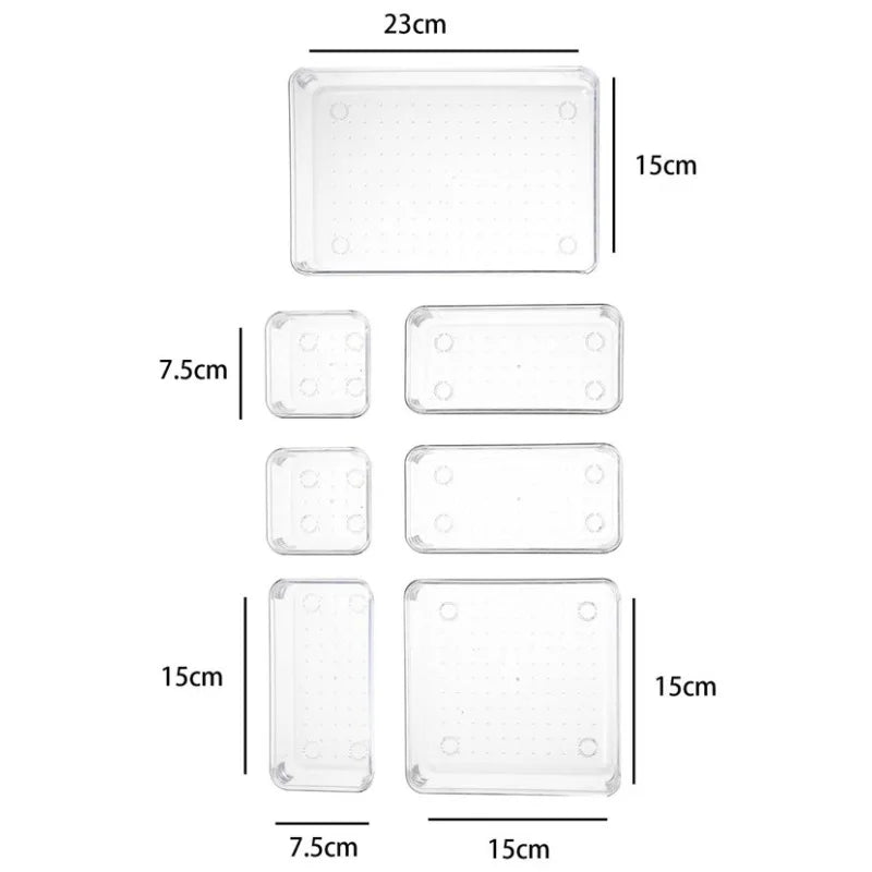 Set 7 Pièces Organisateurs Tiroir - Rangement Plastique Transparent
