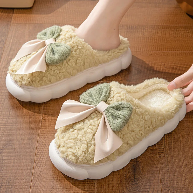 Chaussons Fourrés Premium Femme - Doublure Peluche Ultra-Douce avec Nœud Décoratif