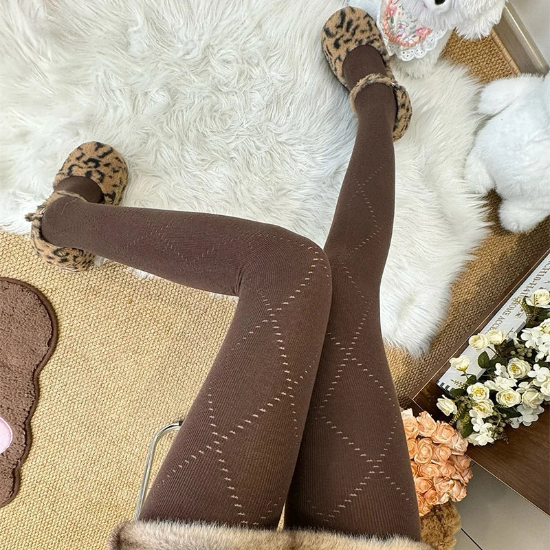 Collants Tricotés Jacquard Automne 2025 - Leggings Élégants Motif Texturé Femme