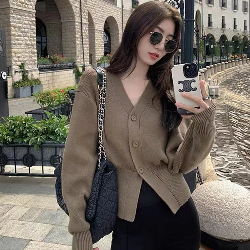 Cardigan Femme Automne - Pull Tricoté Élégant Manches Longues, Style Coréen Casual Chic