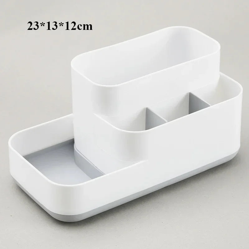 Organisateur Bureau Multifonctionnel Blanc - Rangement Compartiments Cosmétiques et Fournitures, Style Épuré