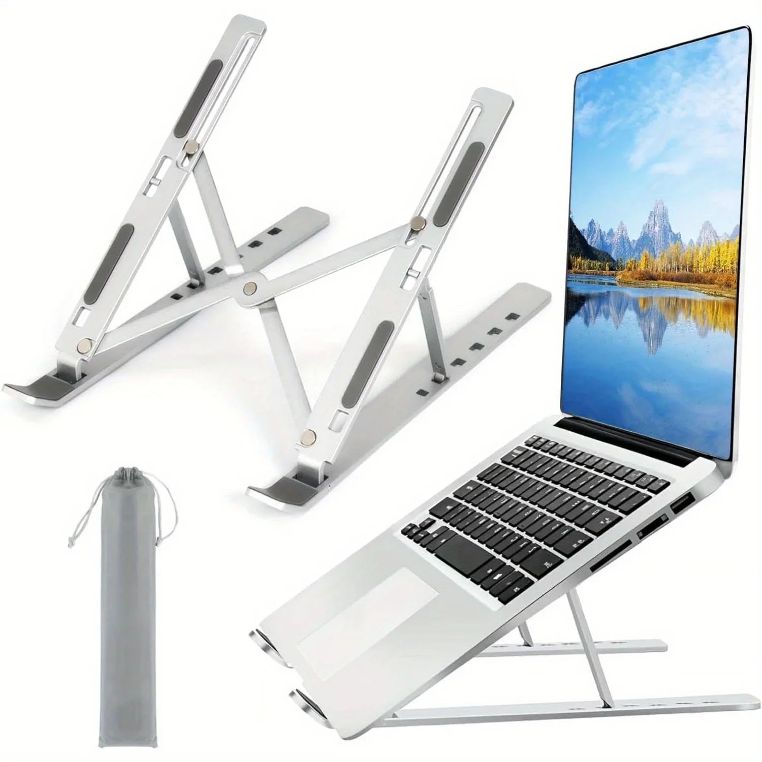 Support Laptop Aluminium Ajustable - 6 Niveaux de Hauteur, Pliable et Portable 8-16 pouces