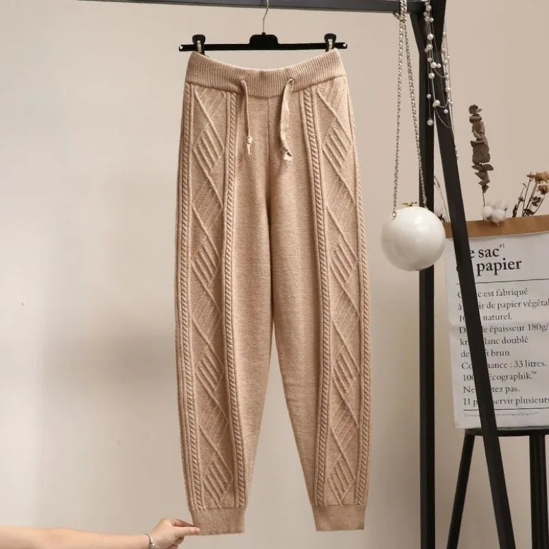 Pantalon Large Femme Tricot Épais - Coupe Ample Automne Hiver