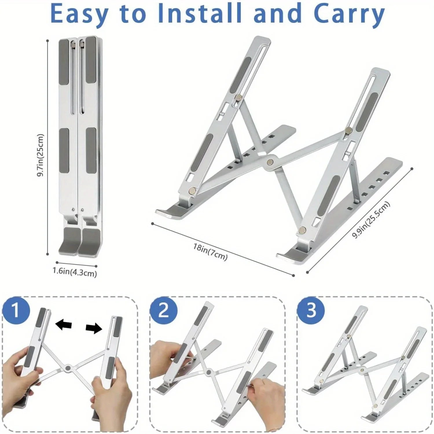 Support Laptop Aluminium Ajustable - 6 Niveaux de Hauteur, Pliable et Portable 8-16 pouces