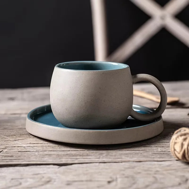 Mug Artisanal en Céramique Premium 300ml avec Soucoupe Assortie