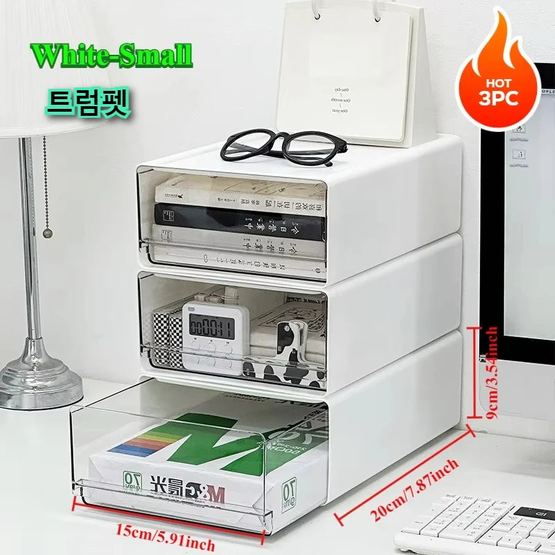 Organisateur de Bureau Transparent avec Tiroirs - Rangement Documents et Fournitures, Style Épuré