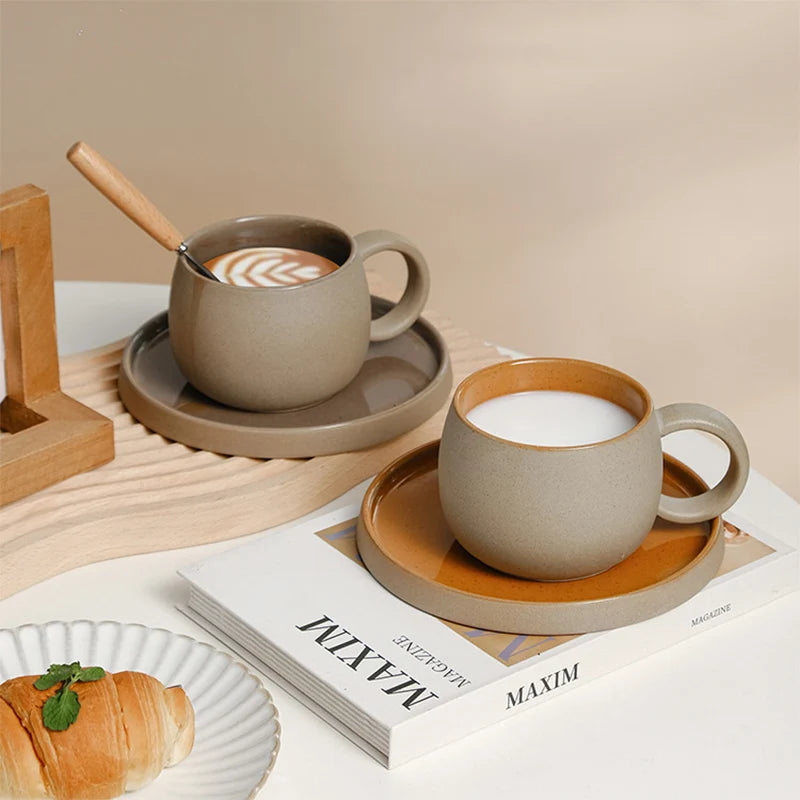 Mug Artisanal en Céramique Premium 300ml avec Soucoupe Assortie