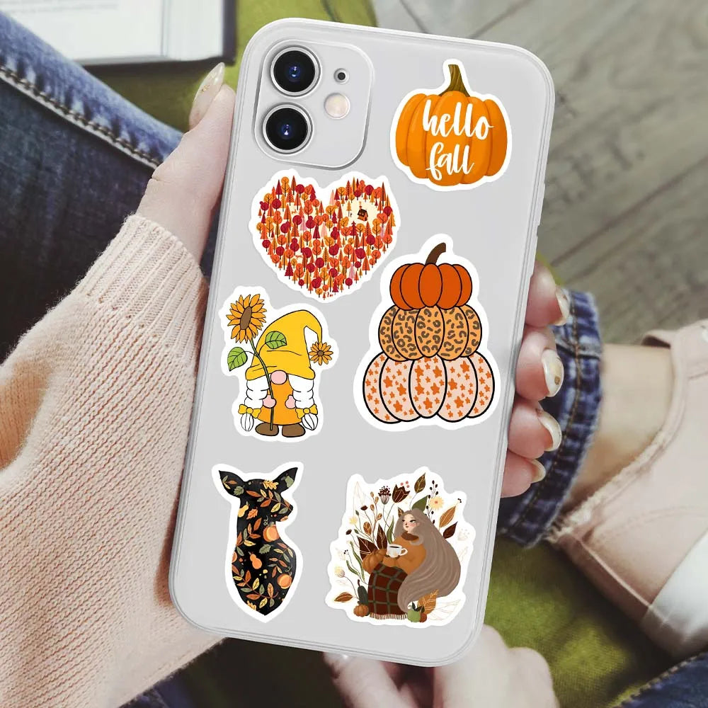 Stickers Automne Nature - Autocollants Animaux, Feuilles, Citrouilles et Plantes Imperméables