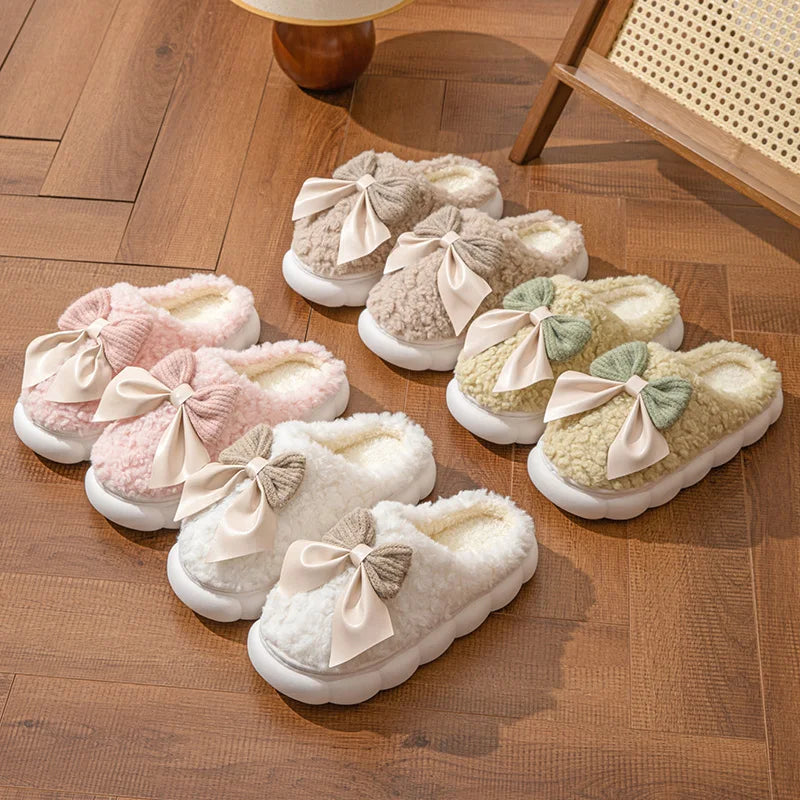 Chaussons Fourrés Premium Femme - Doublure Peluche Ultra-Douce avec Nœud Décoratif