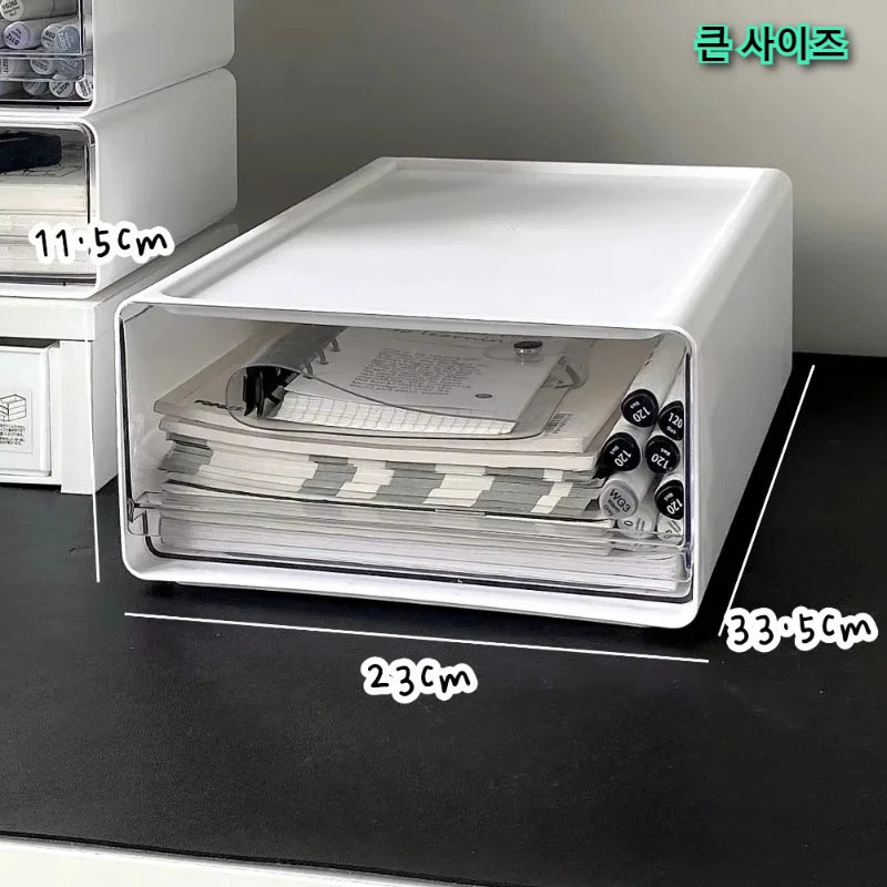 Organisateur de Bureau Transparent avec Tiroirs - Rangement Documents et Fournitures, Style Épuré