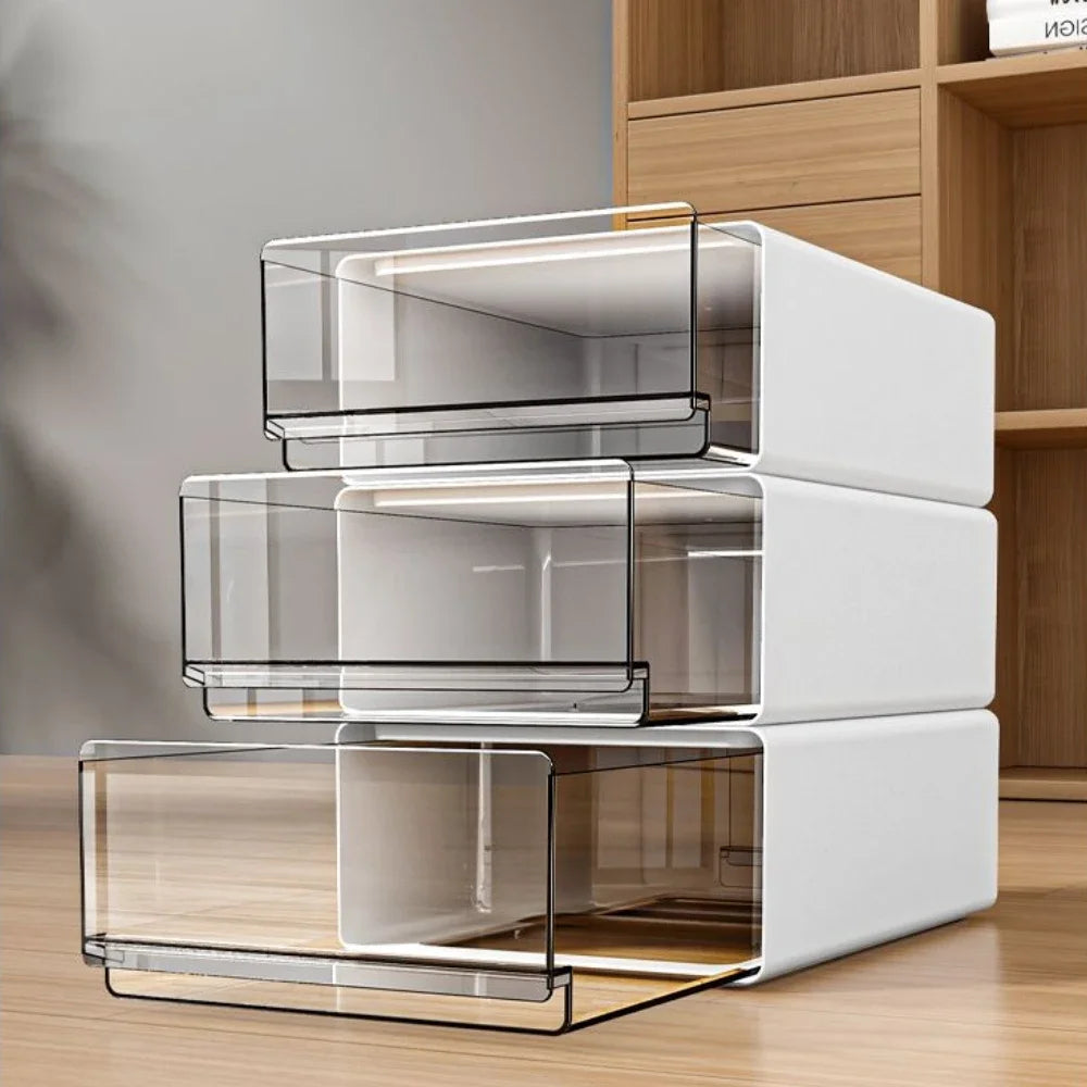 Organisateur de Bureau Transparent avec Tiroirs - Rangement Documents et Fournitures, Style Épuré
