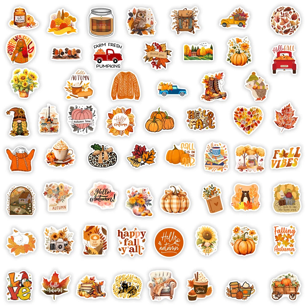 Stickers Automne Citrouilles - Autocollants Esthétiques Imperméables pour Laptop, Téléphone, Bagages